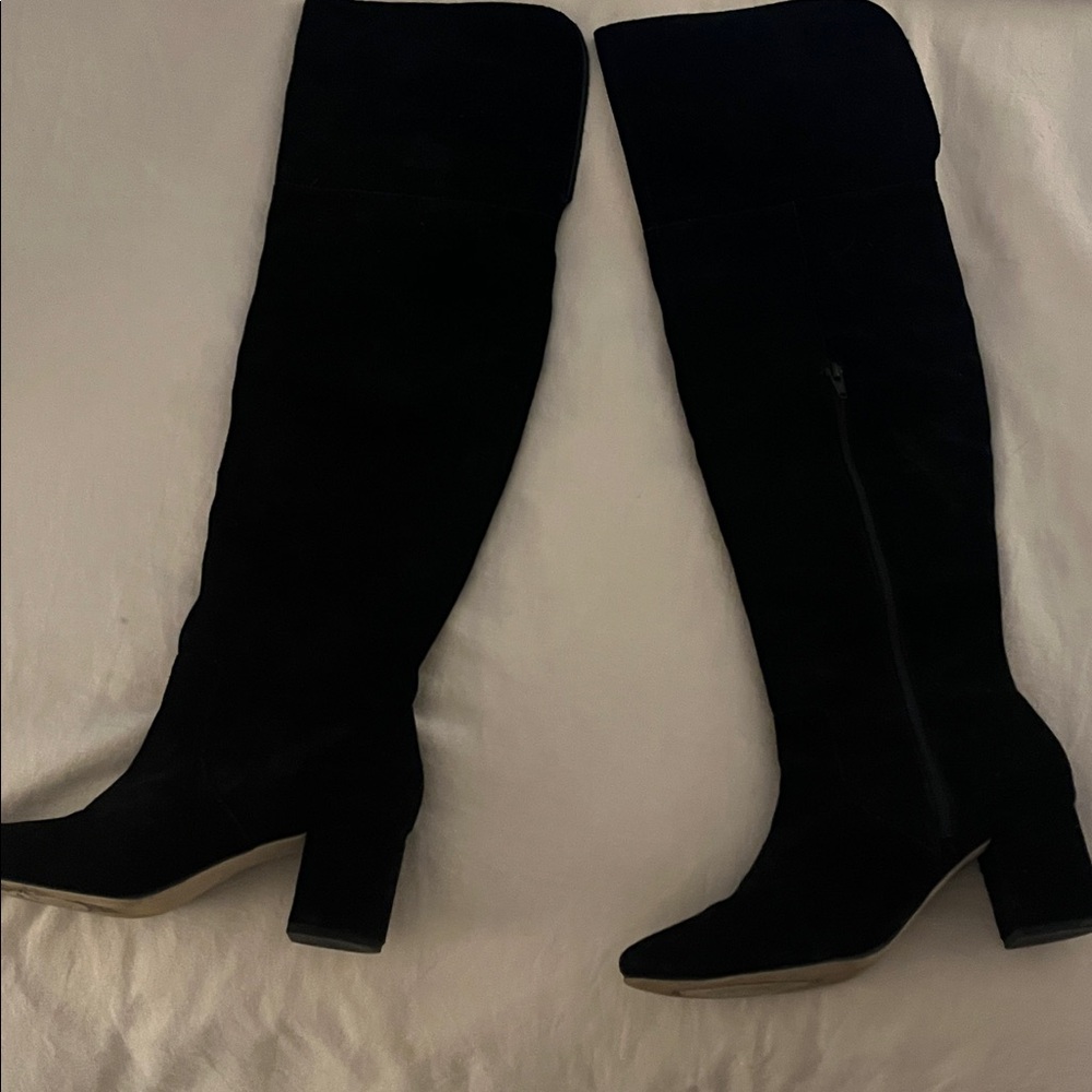 Black leather suede over the knee boots